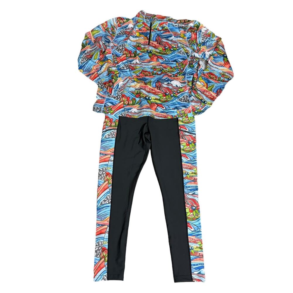 NWT Fishe Wear Charvana Thermal 1/4 Zip Top Leggings Set Plus 2XL 3XL UPF 50+